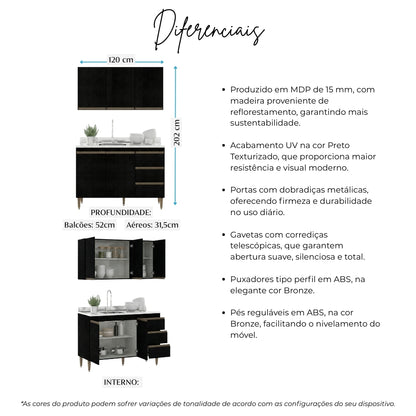 Armário de Cozinha Compacta Modulada 2 peças Milão Menu Móveis Preto
