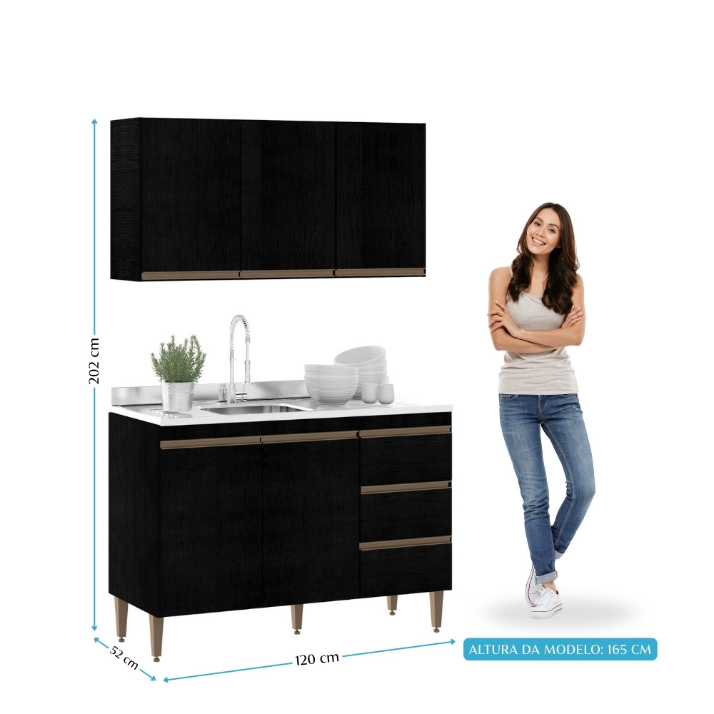 Armário de Cozinha Compacta Modulada 2 peças Milão Menu Móveis Preto
