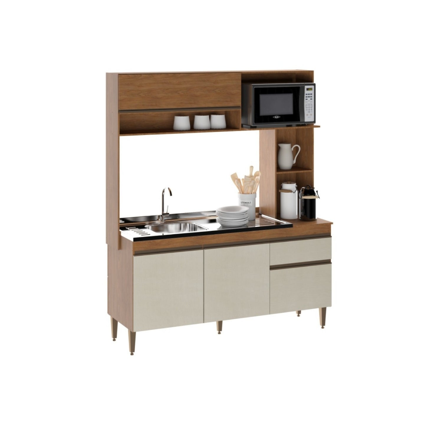 Armário de Cozinha Compacta Alice 4 Portas Menu Móveis Freijó/Off White