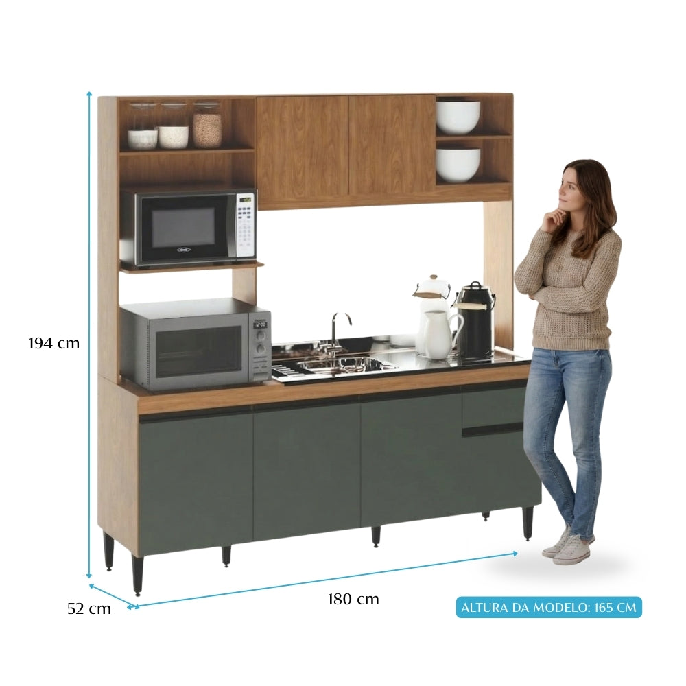 Armário de Cozinha Compacta Tóquio 180cm 6 Portas c/ Torre Quente Menu Móveis