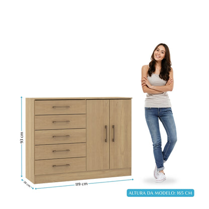 Cômoda Sapateira 2 Portas 5 Gavetas Menu Móveis Carvalho