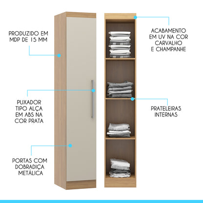 Guarda Roupa Armário Modulado 1 Porta Selene Menu Móveis Carvalho/Off White